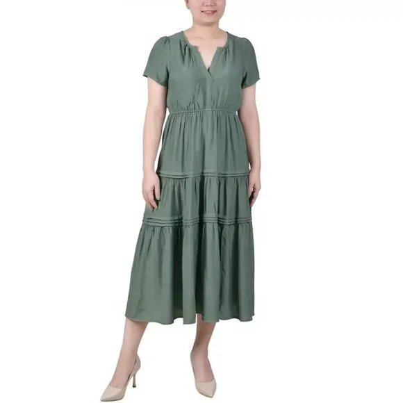 NY Collection | Dresses | Ny Collection Womens Petite Size Pl Tiered Daytime  Midi Dress In Green F32afa | Poshmark